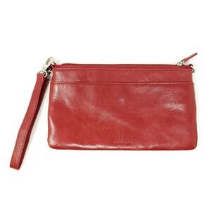Danier Red Leather Zip Wristlet Pouch Wallet Red